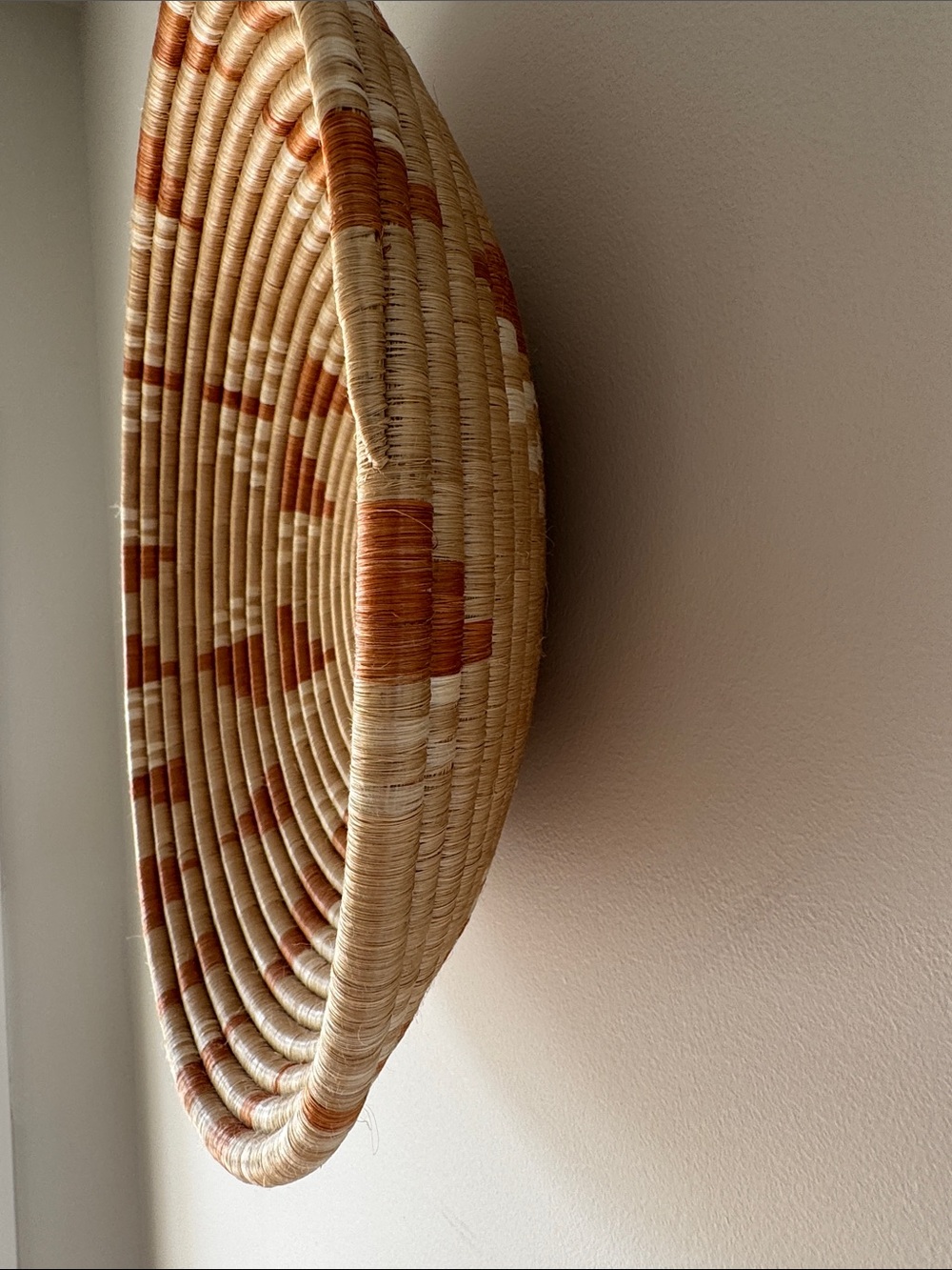 Fair Trade Handwoven Decorative Woven Wall Basket - Tan & Rust - Picture 6 of 10